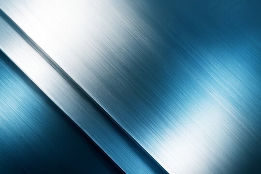 Abstract metallic brushed texture with blue and silver diagonal layers and light reflection on smooth surface background. Ai generative. Ai generative