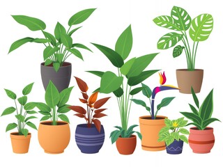 Obraz premium Collection of various potted houseplants with lush green leaves