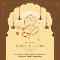 Indian Religious Festival Happy Ganesh Chaturthi Template Design, 
