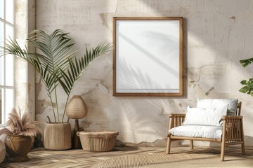 Flawless Image of Frame Mockup in Room with Japandi Aesthetics