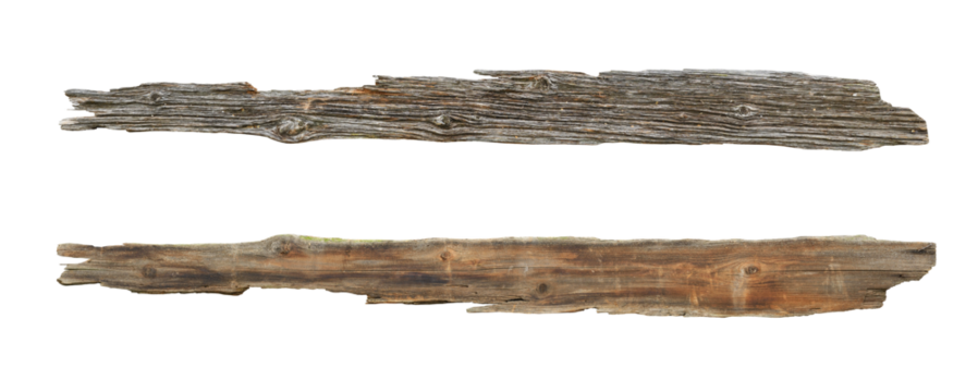 Weathered wooden board. Old wooden background for signboard. Isolated wooden board on white background.