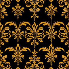 Elegant gold damask pattern on black background