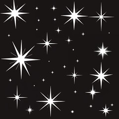 Collection of bright white starbursts and sparkles on a dark background