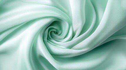 Obraz premium This image showcases a beautifully twisted piece of mint green satin fabric. The soft texture and smooth sheen create a luxurious appearance, ideal for design and textile projects.