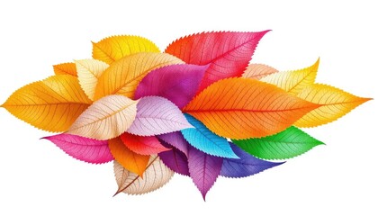 Obraz premium Colorful Autumnal Array of Textured Leaves Exhibiting a Spectrum of Vibrant Colors in a Botanical Arrangement