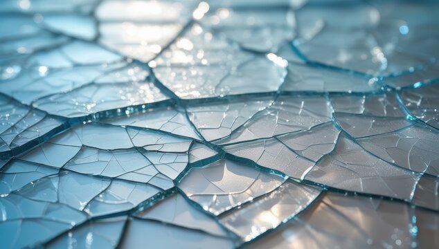 Close up abstract view of shattered glass with sharp fragments and light reflections - Powered by Adobe