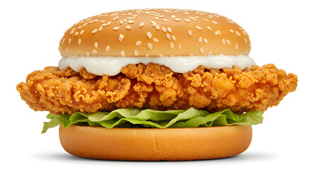 Classic Fried Chicken Burger with Crispy Lettuce and Creamy Mayonnaise