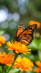 Fototapeta premium Monarch butterfly on orange flowers