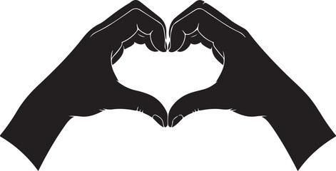 Fototapeta premium Silhouette of hands forming a heart shape on a white background love
