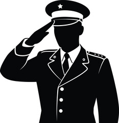 Silhouette of a military officer in uniform saluting