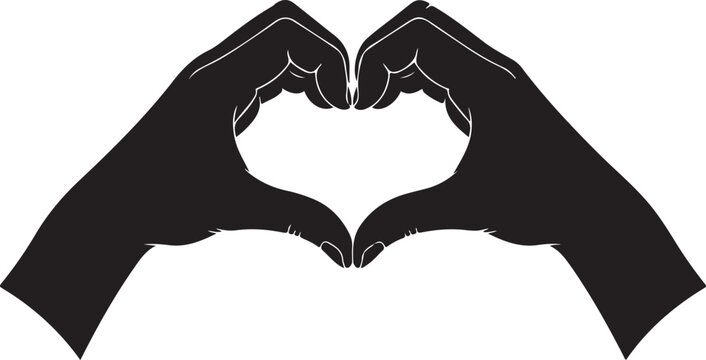Silhouette of hands forming a heart shape on a white background love - Powered by Adobe