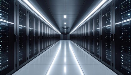 Fototapeta premium Futuristic data center with sleek servers and bright illumination