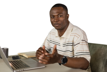 Smiling african business man having video call on a transparent background