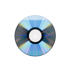 Close up top view of a shiny silver compact disc with rainbow reflections isolated on transparent background