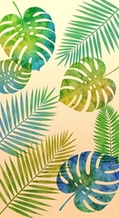 Obraz premium Watercolor tropical leaf illustration for a fresh vibrant background and decoration