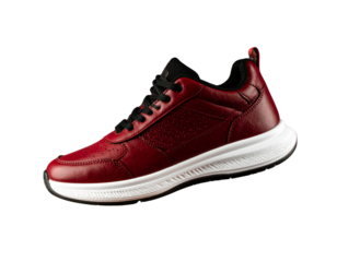  Ide Profile of Red Athletic Basketball Shoes on Invisible Mannequin Feet, Studio Lighting, Isolated on Transparent Background PNG