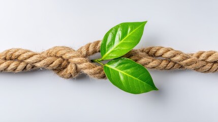 Natural Elements Combined with Rope and Green Leaves on a Neutral Background