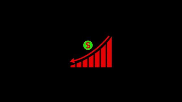 Animated down graph icon designed in flat icon style, business or finance concept icon. red color, business loss concept. Financial business Loss down graph chart. business loss concept.