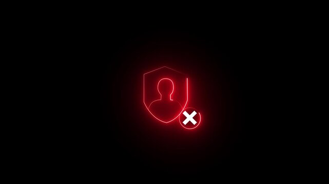 Glowing neon person sign, outline round avatar pictogram. neon icon of user in flat style, person icon, man person head profile contact animated. User icon animation glowing neon contact. blue sign