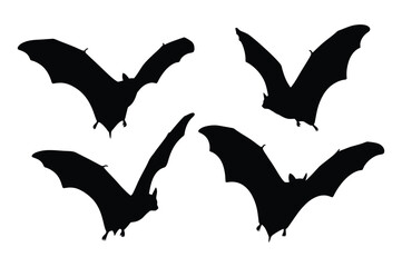 Naklejka premium Vector art of four bat silhouettes isolated on white background, perfect for halloween designs and spooky themes, adding a touch of mystery and darkness