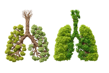 Two lungs, one healthy, one unhealthy, formed from trees
