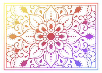 Color decorative panel with circular pattern in form of mandala with flower for decoration or print. Decorative ornament in ethnic oriental style. Rainbow design on white background.
