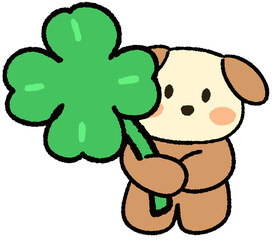 good luck 귀여운 네잎클로버 강아지 캐릭터