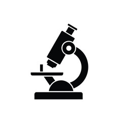 A minimalist black icon representing a compound microscope, used for scientific observation and research.