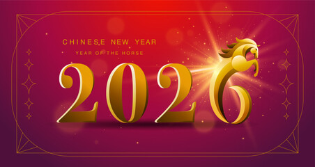 Fototapeta premium Lunar new year, Chinese New Year 2026 ,Year of the Horse ,line art , outline , simple linear ,geometric shape