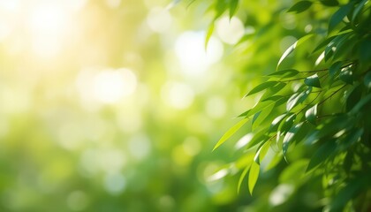 Obraz premium Sunlight streams through vibrant green leaves in a calming composition of natural tranquility and refreshing botanical beauty