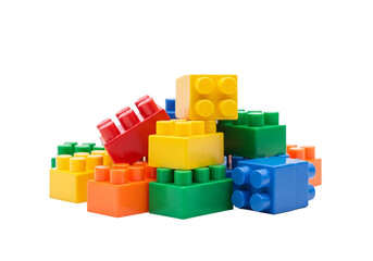 A colorful pile of interlocking building blocks for children s creative play and education isolated on transparent background
