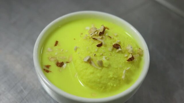 Ras malai an indian dessert garnished with dry fruits 