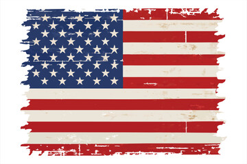 Grunge american flag with distressed edges, isolated on white background, representing patriotism and national pride