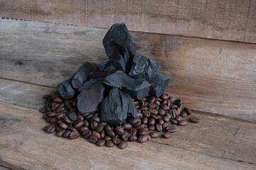 Coffee beans on a wooden background