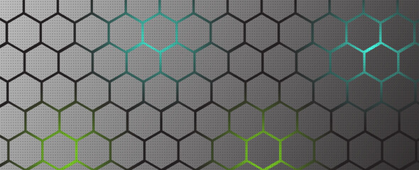 Black hexagon and blue green neon light