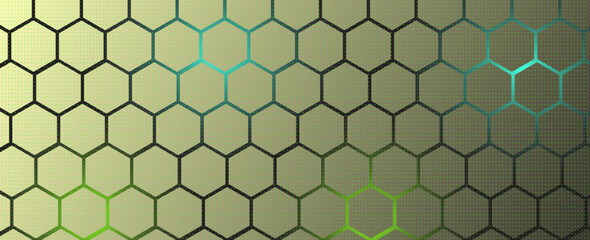 Black hexagon and blue green neon light