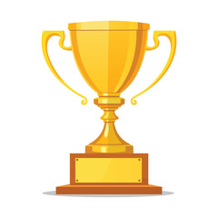 First prize Golden trophy cup victory icon sport success and achievement. Shiny three dimensional clip art design ideal for awards wining competitions best leadership and champion challenge graphics