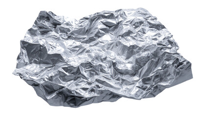 Fototapeta premium Crinkled sheet of metallic foil, crumpled and draped. A wrinkled, silver-gray material, with distinct folds and creases