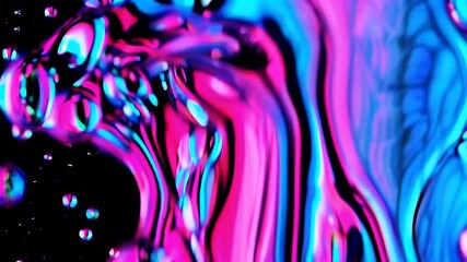 Fluorescent liquid bubbles drift soft circular motion radiant pink blue background vertical 4K video creating hypnotic artistic ink spill animation abstract design video - Powered by Adobe