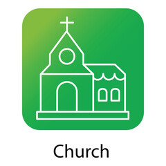 Flat Vector Illustration Icon of Traditional Church with Tower and Cross