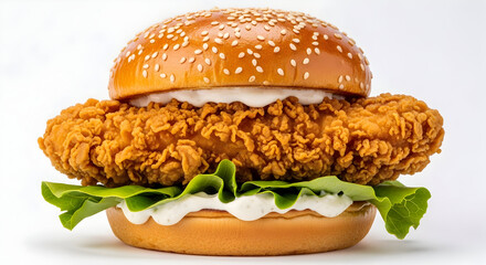 Delicious Crispy Fried Chicken Sandwich with Lettuce and Creamy Sauce