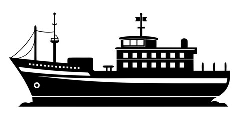 Obraz premium Cargo Ship black silhouette vector illustration,Cargo Ship icon