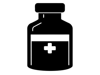 Obraz premium Medicine Bottle icon,Liquid Medicine Bottle black silhouette vector