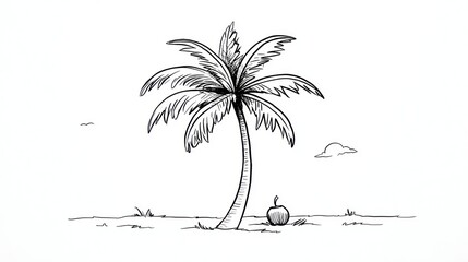 Hand-drawn palm tree and fruit