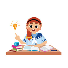 happy learning, cute girl with a smile. cute girl study to read a book