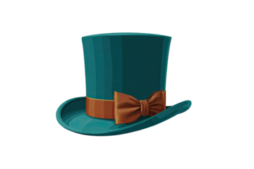 Teal top hat with a brown ribbon bow