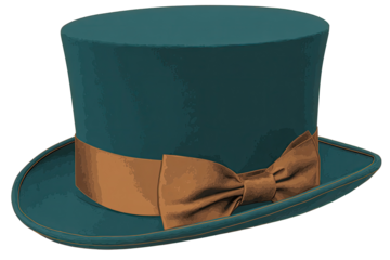 Teal top hat with a tan ribbon bow