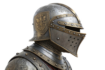 Detailed medieval knight helmet and armor isolated on transparent background