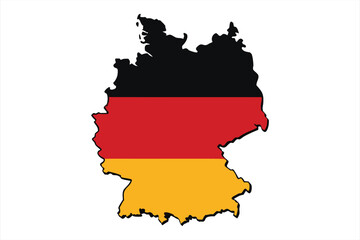 Fototapeta premium Map of germany in the shape of the country, filled with the german flag colors, isolated on white background