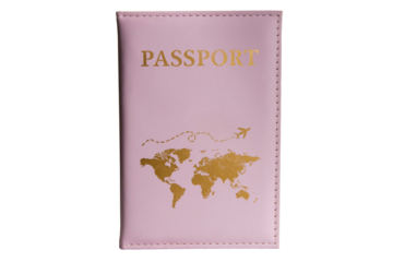 Pink passport. Passport with world map isolated. Isolated passport. Passport cover